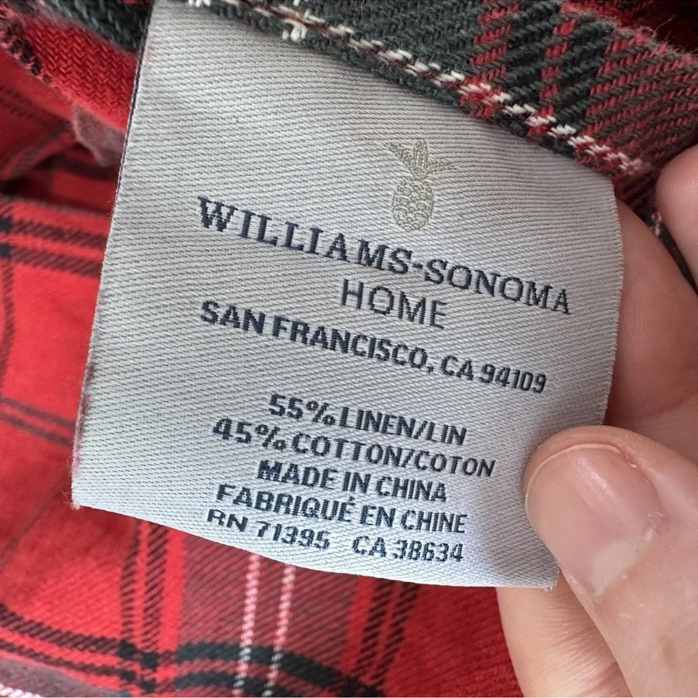 Williams Sonoma Linen Blend Duvet King Size Red Tartan Plaid NO INSERT